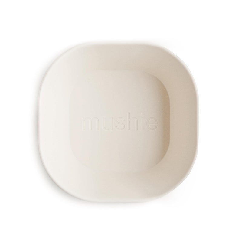 mushie Square Dinnerware Bowls for Kids | Made in Denmark, Set of 2 (Ivory) - Image 2